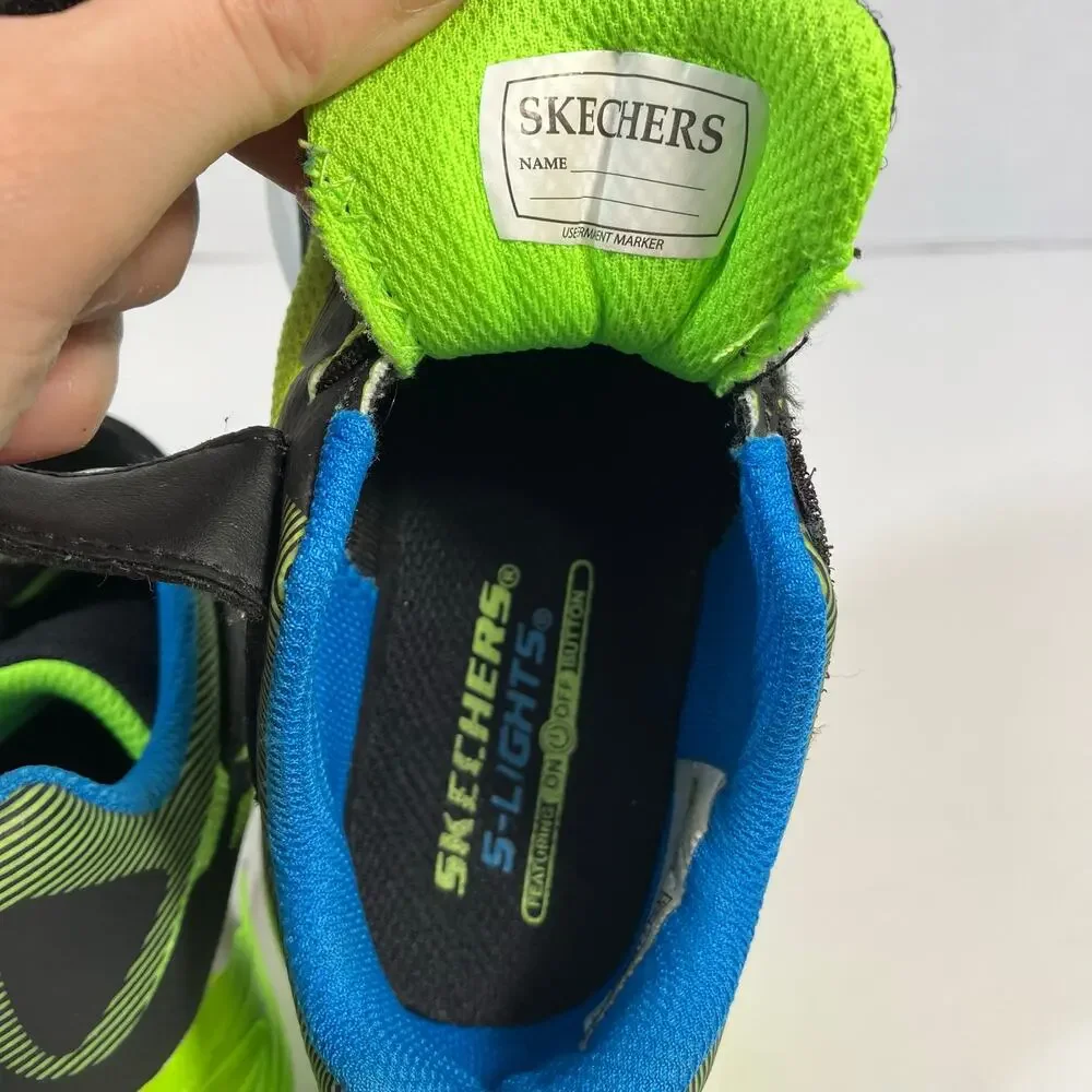 Skechers Little Boys 12 S Lights Flex-Glow Ultra Sneakers Black Lime Green Blue
